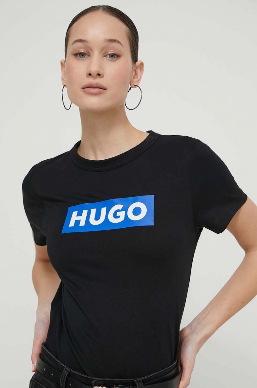 Bavlnené tričko Hugo Blue dámsky, čierna farba, 50510772