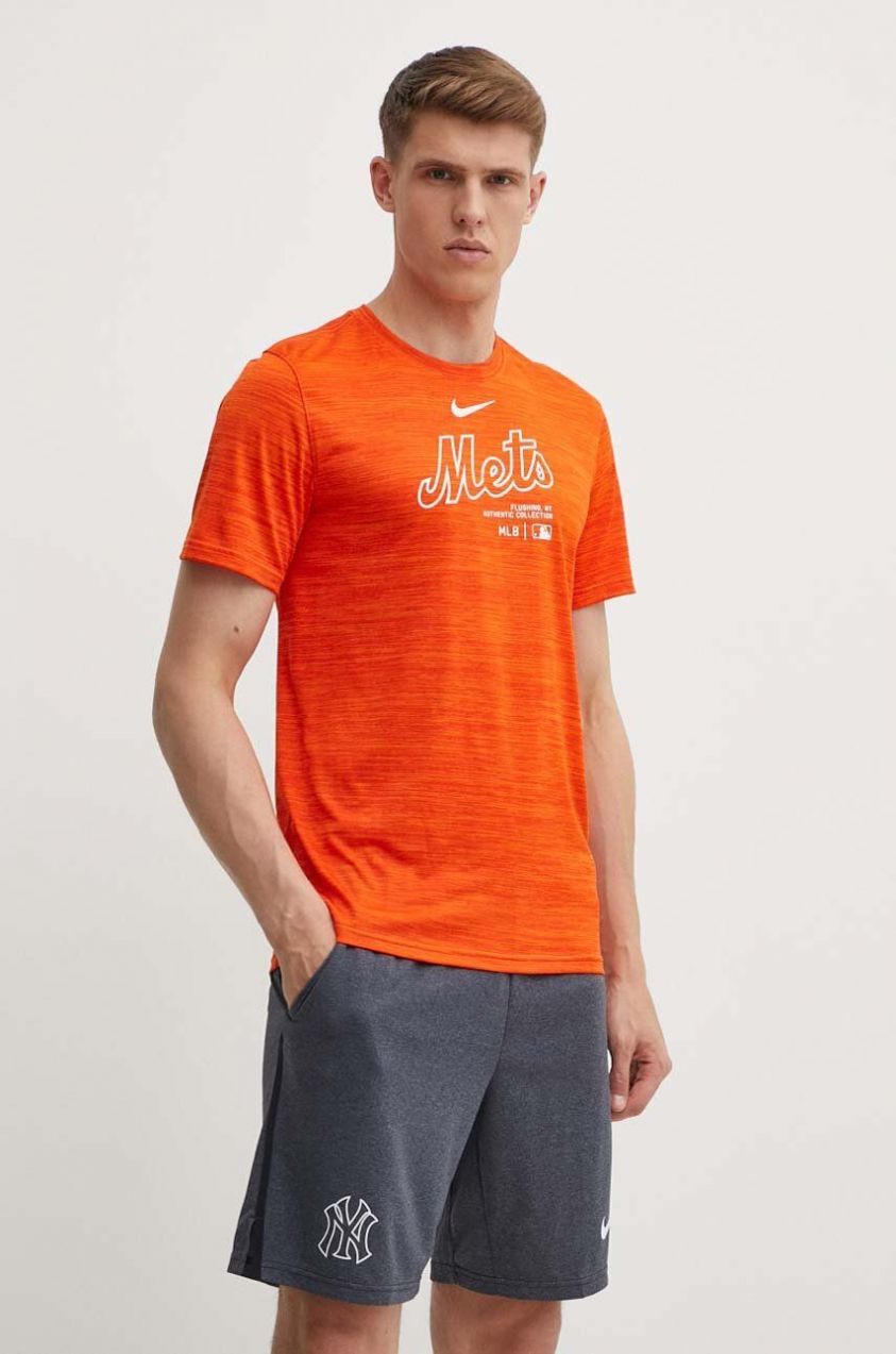 Tričko Nike New York Mets pánske, oranžová farba, s potlačou