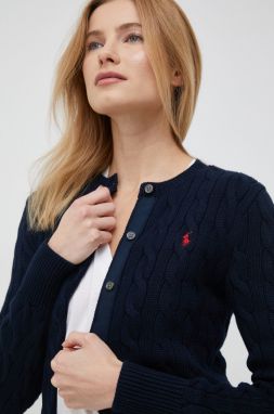 Bavlnený kardigán Polo Ralph Lauren tmavomodrá farba, 211891643