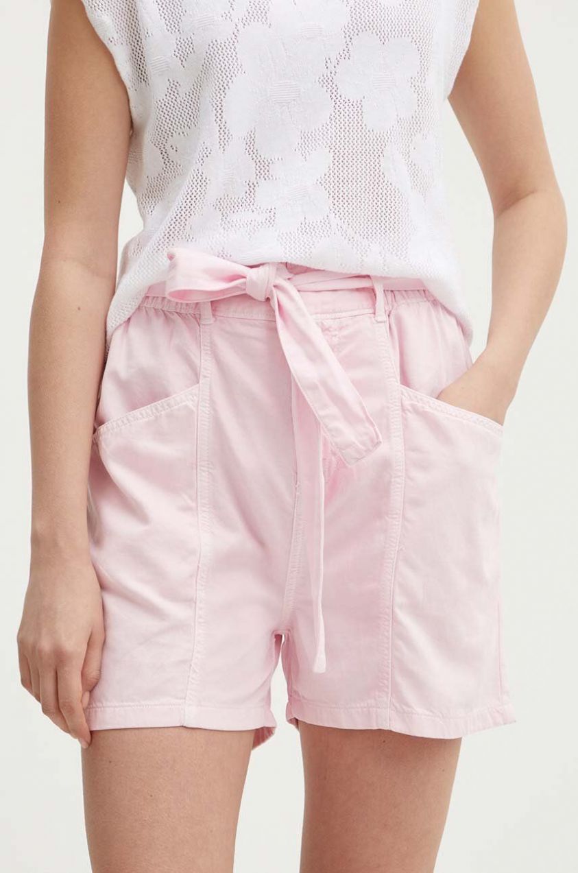 Šortky Pepe Jeans VALLE dámske, ružová farba, jednofarebné, vysoký pás, PL801097