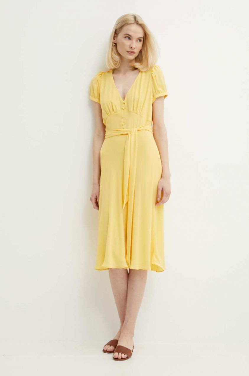 Šaty Lauren Ralph Lauren žltá farba, mini, áčkový strih, 200933403