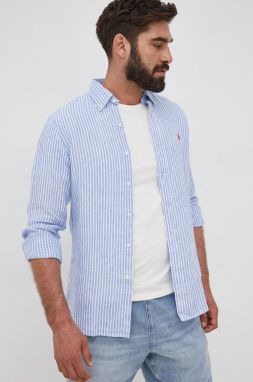 Ľanová košeľa Polo Ralph Lauren pánska,regular,s golierom button-down,710873446001