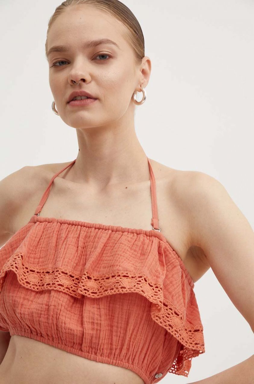Bavlnený top Roxy GOLDEN TROPICS oranžová farba, španielsky výstrih, ERJWT03628