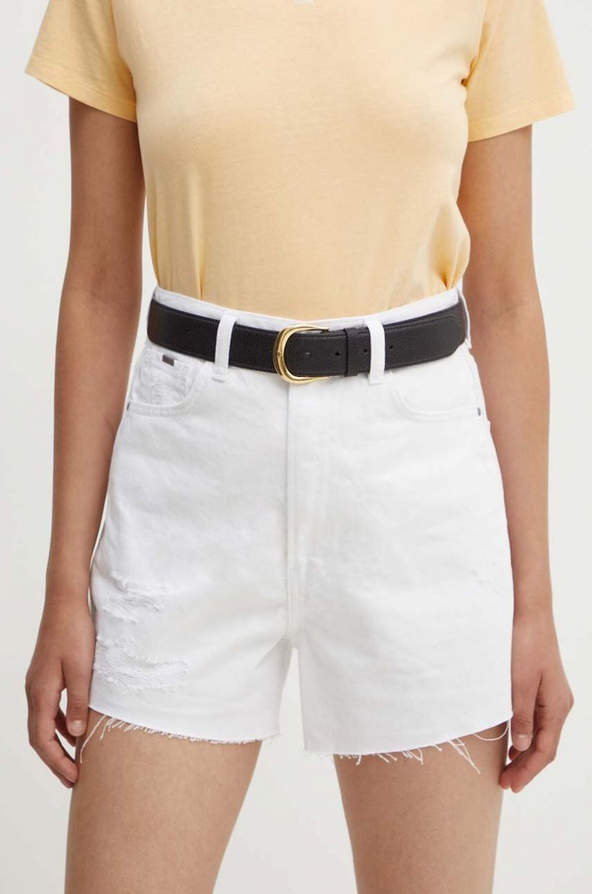 Rifľové krátke nohavice Pepe Jeans A-LINE SHORT UHW dámske, biela farba, jednofarebné, vysoký pás, PL801112TC1