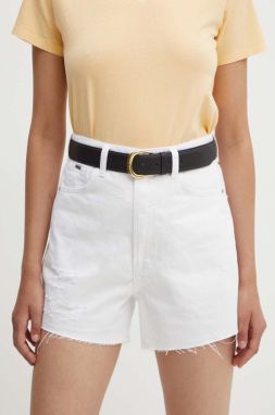 Rifľové krátke nohavice Pepe Jeans A-LINE SHORT UHW dámske, biela farba, jednofarebné, vysoký pás, PL801112TC1