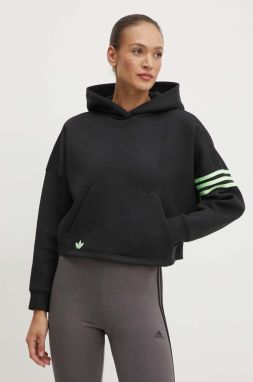 Mikina adidas Originals dámska, čierna farba, s kapucňou, s nášivkou, IU2497