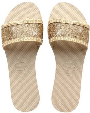 Šľapky Havaianas YOU ANGRA GLITTER dámske, béžová farba, 4148294.0121