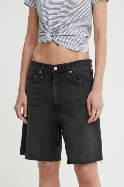 Rifľové krátke nohavice Levi's BERMUDA SHORT dámske, čierna farba, jednofarebné, vysoký pás, A8720