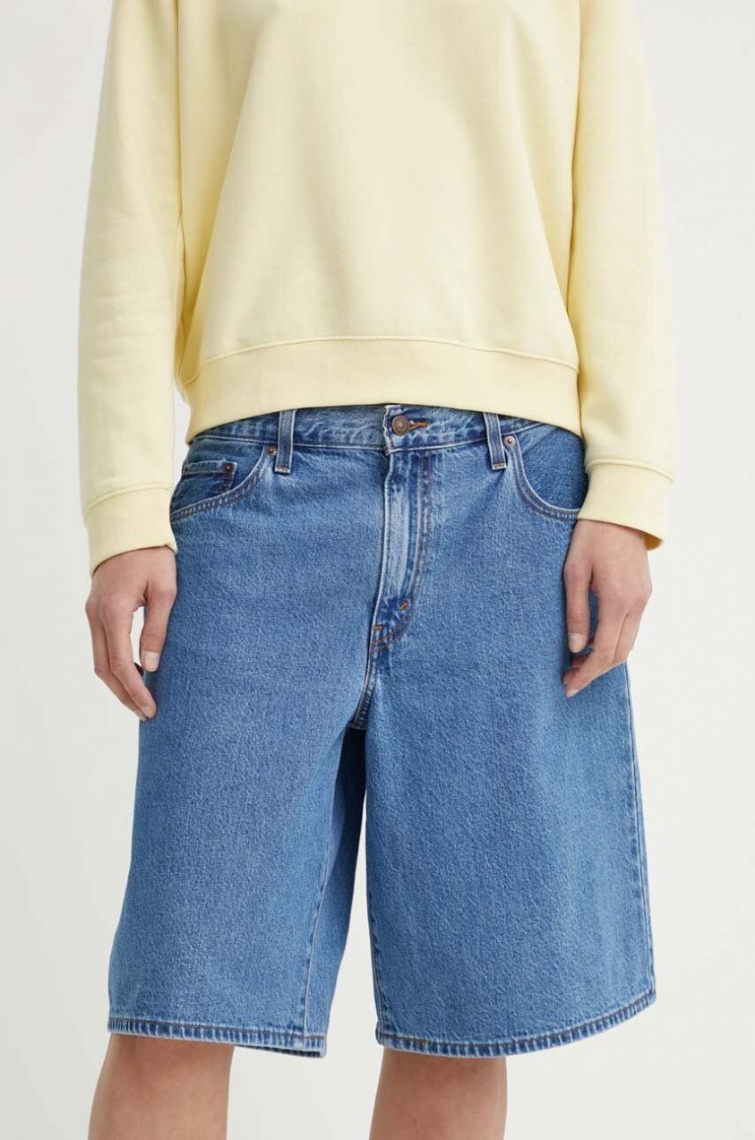 Rifľové krátke nohavice Levi's BAGGY DAD dámske, jednofarebné, vysoký pás, 000MJ