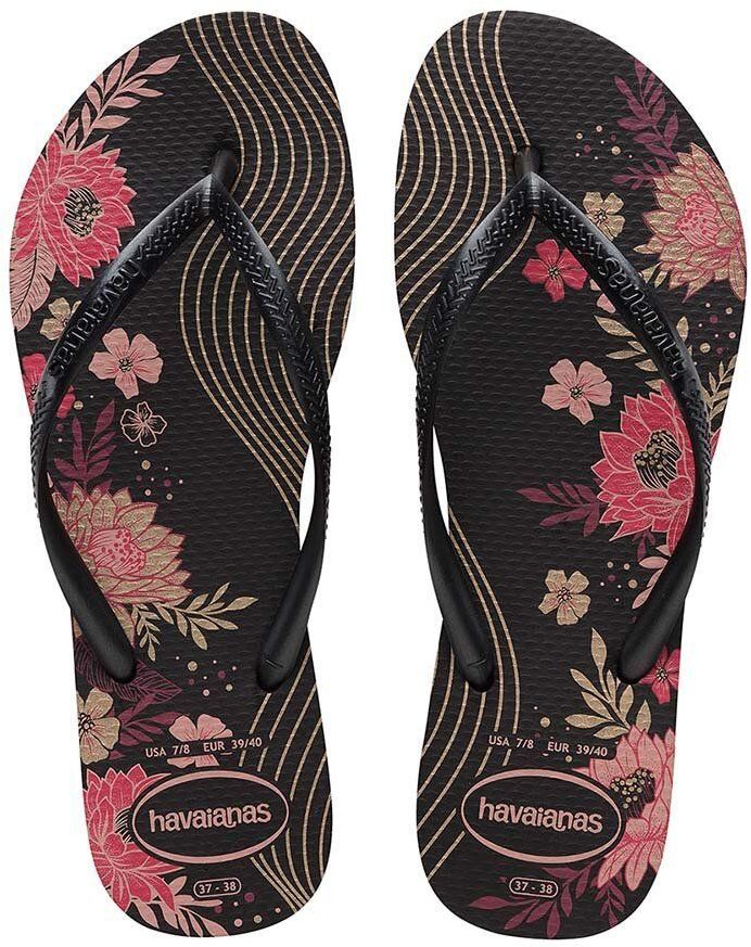 Žabky Havaianas SLIM ORGANIC dámske, čierna farba, na plochom podpätku, 4132823.7892
