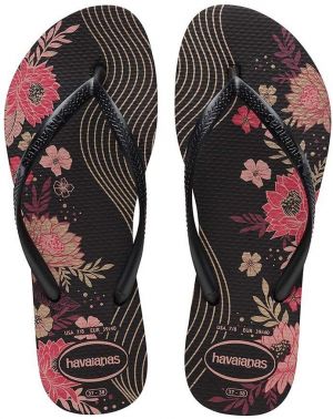 Žabky Havaianas SLIM ORGANIC dámske, čierna farba, na plochom podpätku, 4132823.7892