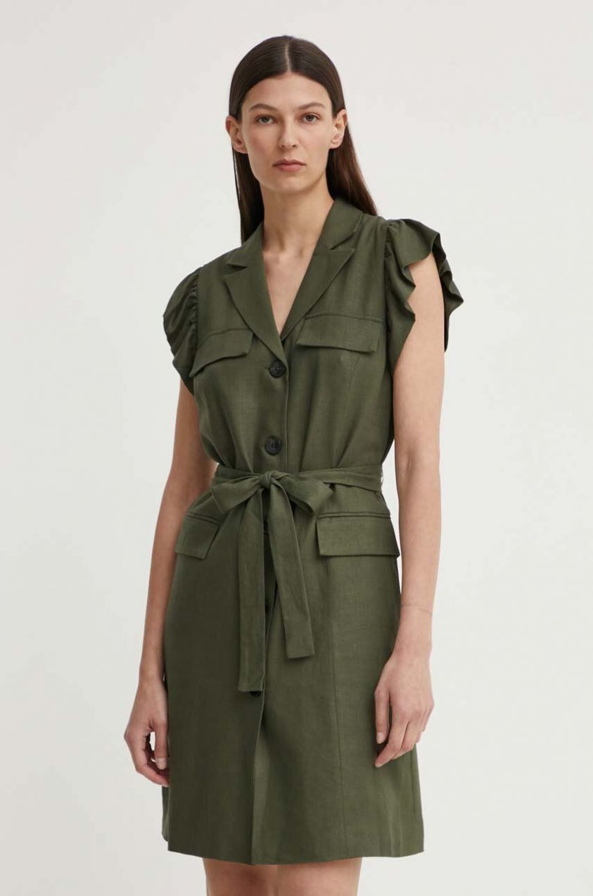 Šaty s prímesou ľanu Bruuns Bazaar OxalisBBGaia dress zelená farba, mini, rovný strih, BBW3939