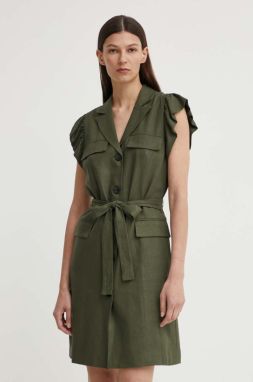 Šaty s prímesou ľanu Bruuns Bazaar OxalisBBGaia dress zelená farba, mini, rovný strih, BBW3939