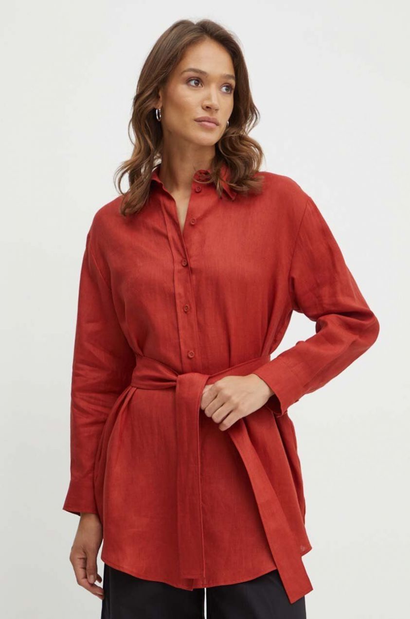 Ľanové šaty MAX&Co. x FATMA MOSTAFA bordová farba, mini, oversize, 2418221092200