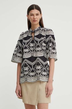Bavlnená blúzka Bruuns Bazaar ArvensisBBLarin shirt dámska, čierna farba, s nášivkou, BBW3921