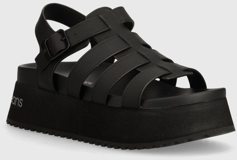 Sandále Calvin Klein Jeans PLATFORM BUCKLE RUBBER MG MTL dámske, čierna farba, na platforme, YW0YW01513
