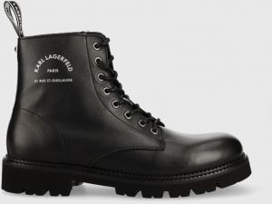 Kožené workery Karl Lagerfeld TROUPE MENS pánske, čierna farba, KL11850