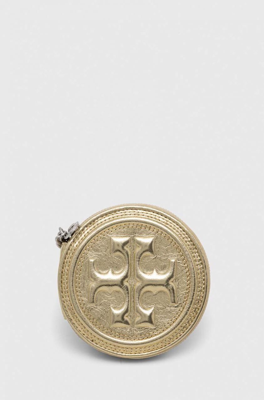 Kožená peňaženka Tory Burch Fleming Soft Metallic zlatá farba, 153106.700