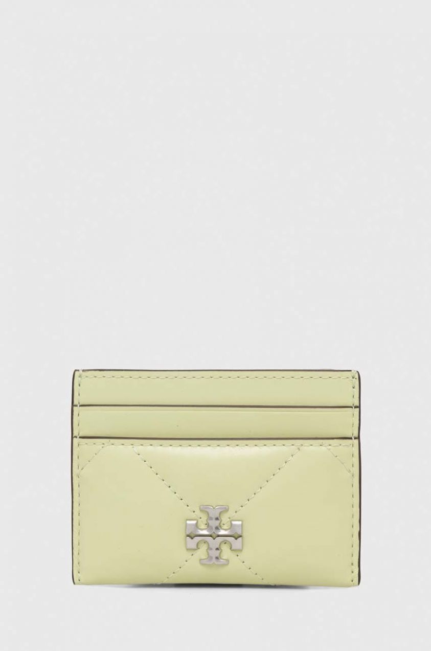 Kožené puzdro na karty Tory Burch Kira Diamond Quilt zelená farba, 154993.300