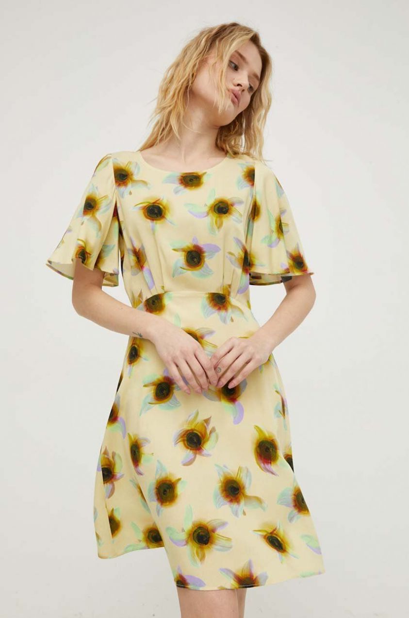 Šaty PS Paul Smith žltá farba, mini, áčkový strih, W2R.559D.M31156