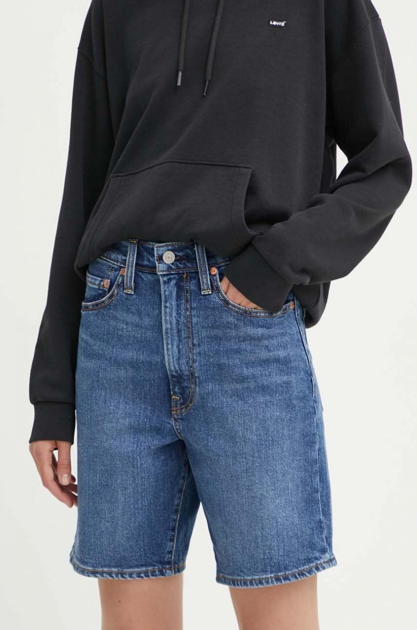 Rifľové krátke nohavice Levi's BERMUDA SHORT dámske, jednofarebné, vysoký pás, A8720