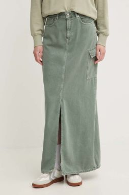 Rifľová sukňa Pepe Jeans MAXI SKIRT HW CLR zelená farba, maxi, áčkový strih, PL901143