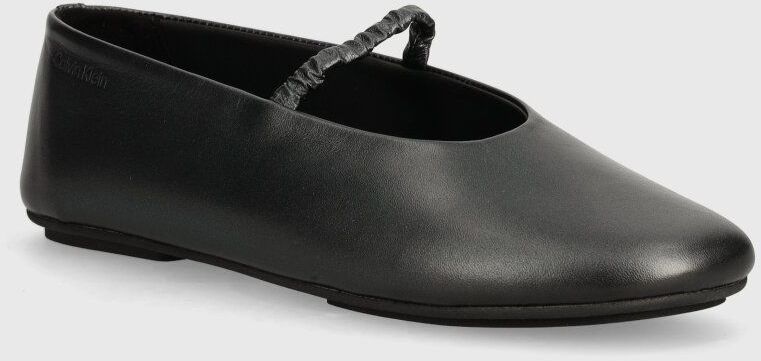 Kožené balerínky Calvin Klein BALLERINA W/STRAP PEARL LTH čierna farba, HW0HW02136