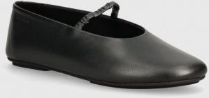 Kožené balerínky Calvin Klein BALLERINA W/STRAP PEARL LTH čierna farba, HW0HW02136