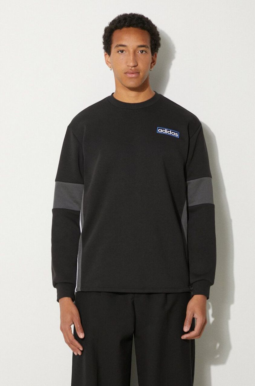 Mikina adidas Originals Adibreak Crew pánska, čierna farba, s nášivkou, IY4853