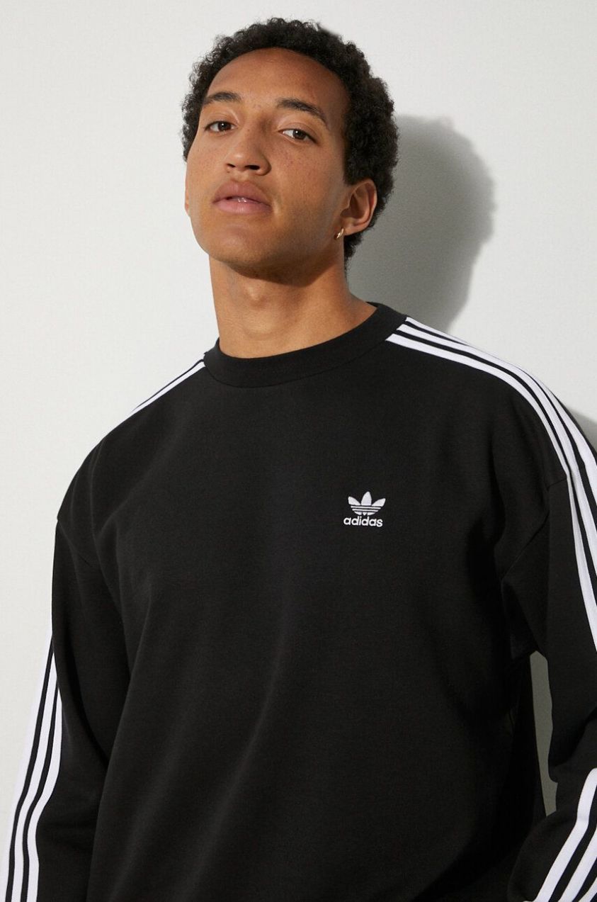 Mikina adidas Originals Adicolor Oversized Crew pánska, čierna farba, s nášivkou, IZ1829