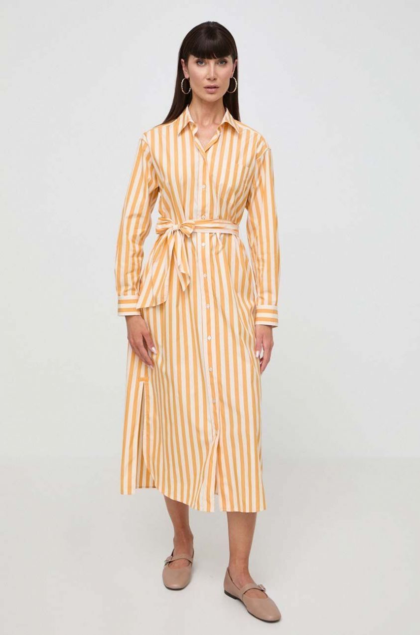 Bavlnené šaty Weekend Max Mara oranžová farba, midi, rovný strih, 2415221142600