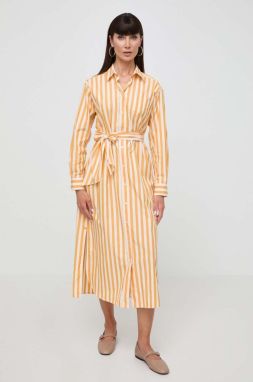 Bavlnené šaty Weekend Max Mara oranžová farba, midi, rovný strih, 2415221142600