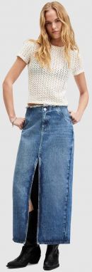 Bavlnená rifľová sukňa AllSaints CYRA MAXI maxi, rovný strih, W021RA