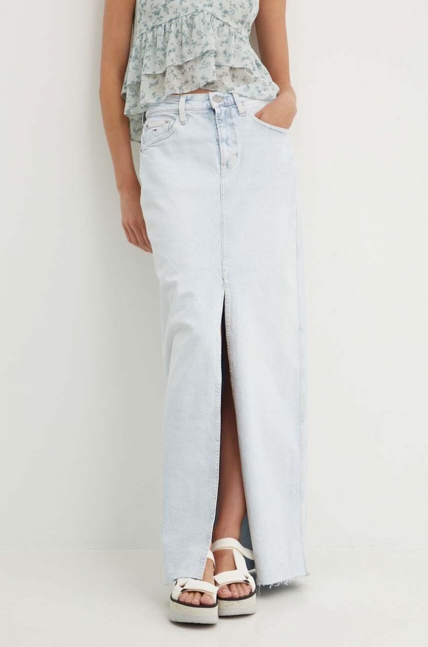 Rifľová sukňa Tommy Jeans maxi, rovný strih, DW0DW17672