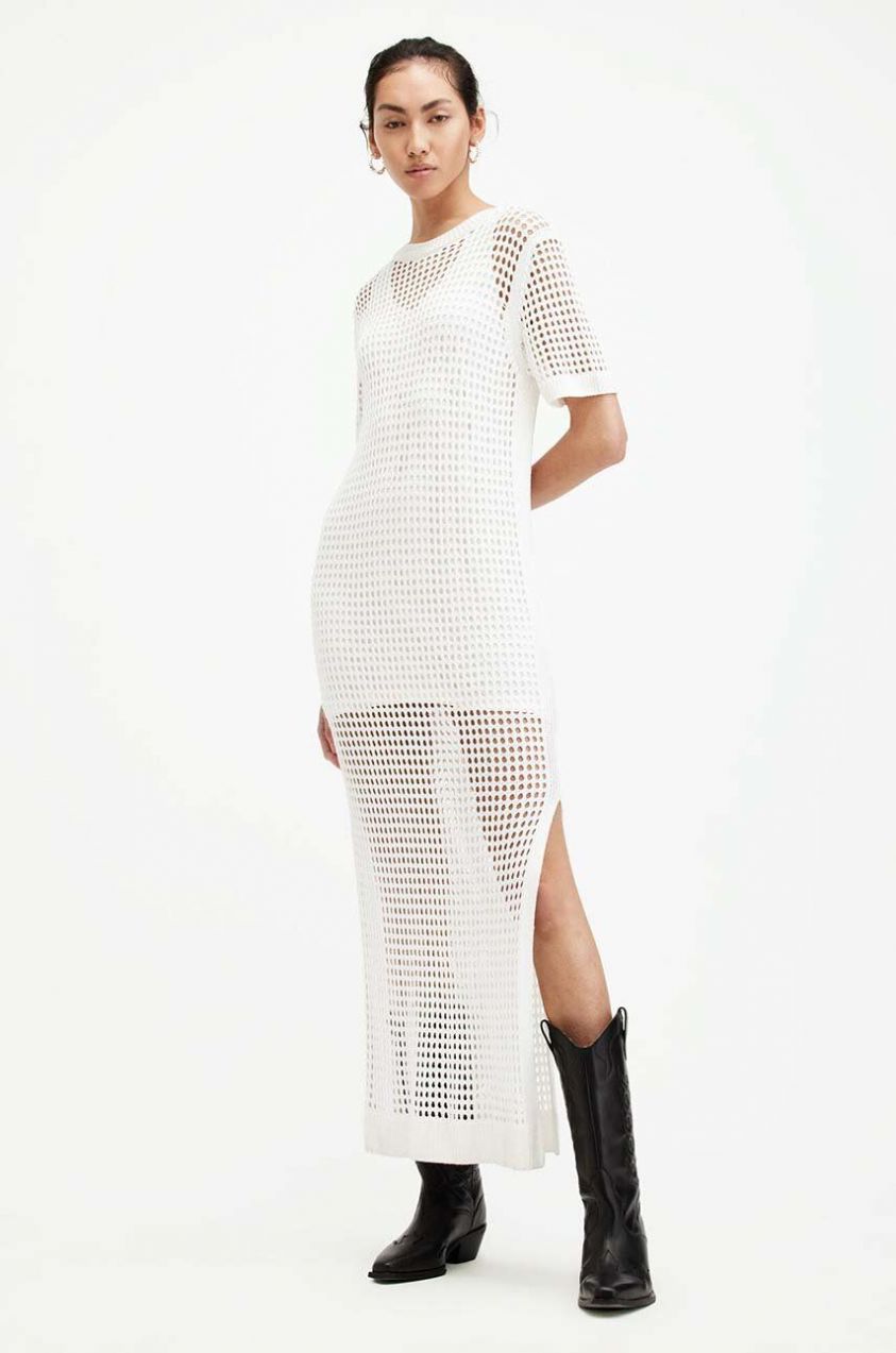 Šaty AllSaints PALOMA TEE biela farba, maxi, rovný strih, W141DA