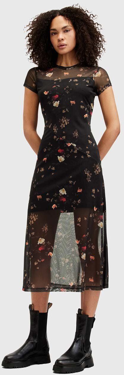 Šaty AllSaints HANNA KORA SS čierna farba, midi, priliehavé, W164DA
