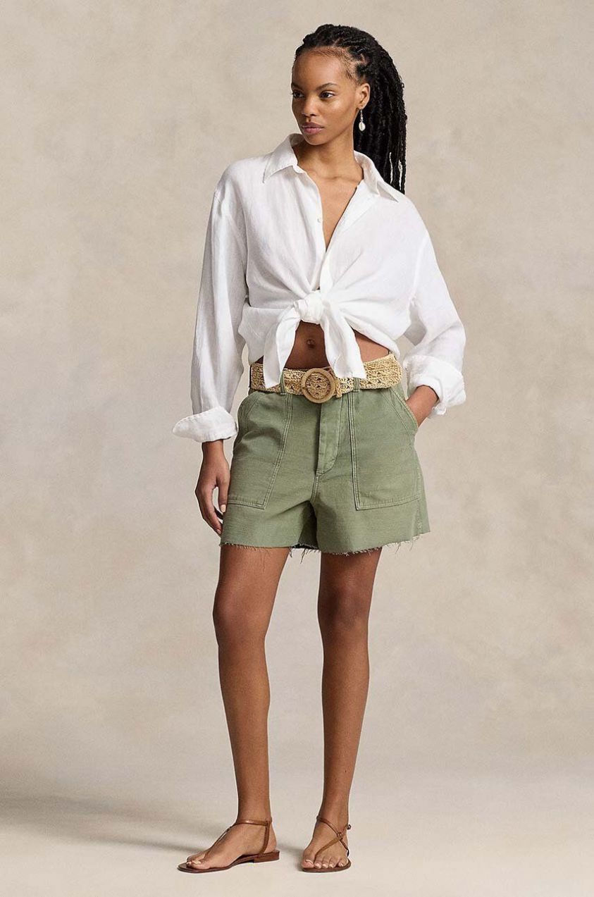 Bavlnené šortky Polo Ralph Lauren zelená farba, jednofarebné, vysoký pás, 211949934