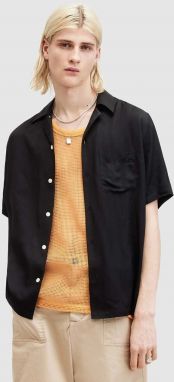 Košeľa AllSaints SUNSMIRK SS pánska, čierna farba, voľný strih, M043SA