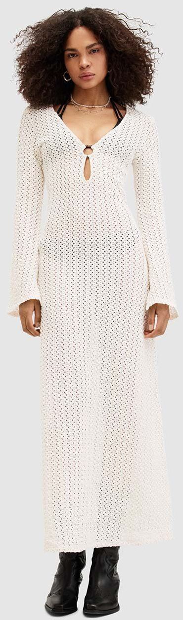 Šaty AllSaints KARMA MAXI biela farba, maxi, rovný strih, W021DA