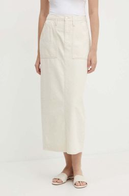 Rifľová sukňa Calvin Klein Jeans béžová farba, maxi, puzdrová, J20J223886