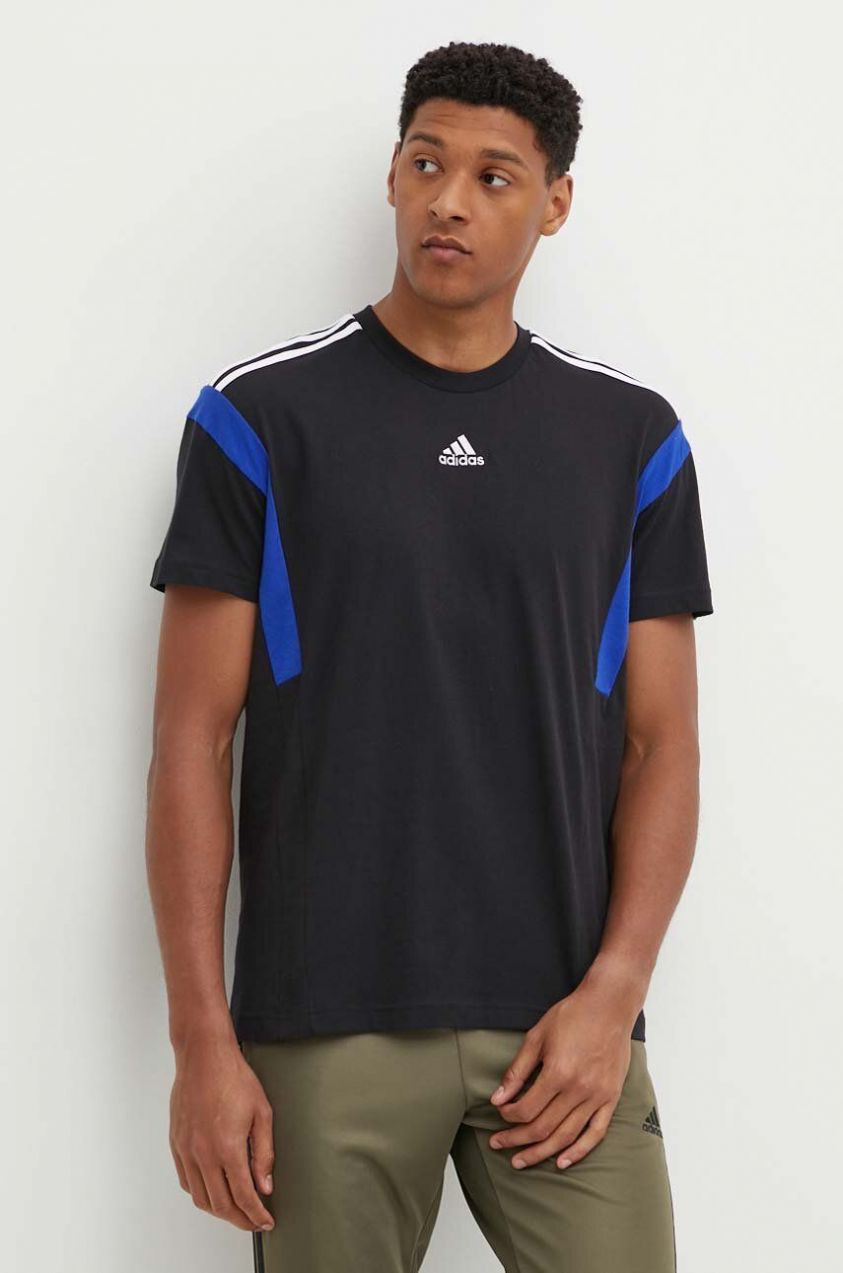 Bavlnené tričko adidas pánske, čierna farba, s nášivkou, JJ1532
