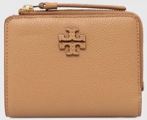 Kožená peňaženka Tory Burch McGraw Bi-Fold dámska, hnedá farba, 158904.227