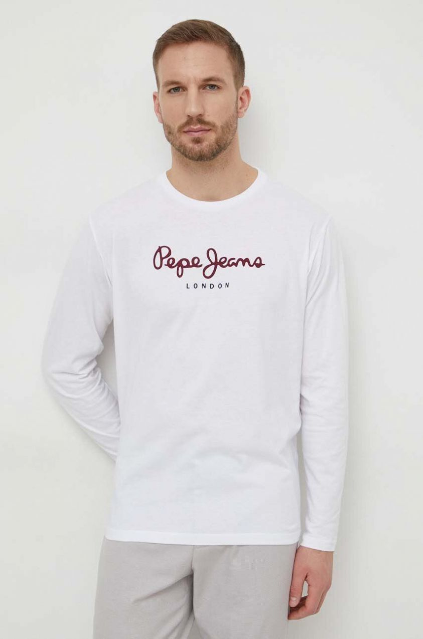 Bavlnené tričko s dlhým rukávom Pepe Jeans Eggo Long biela farba, s potlačou, PM508209.800