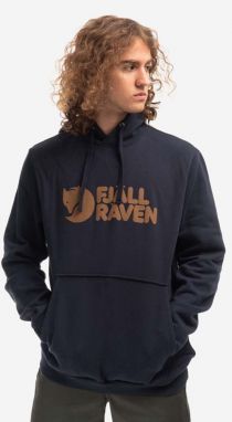 Bavlnená mikina Fjallraven F84144.555-555, pánska, tmavomodrá farba, s kapucňou, s potlačou
