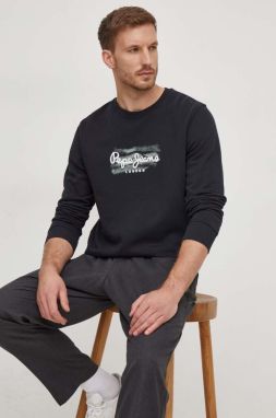 Bavlnená mikina Pepe Jeans Robinson pánska, čierna farba, s potlačou, PM582554