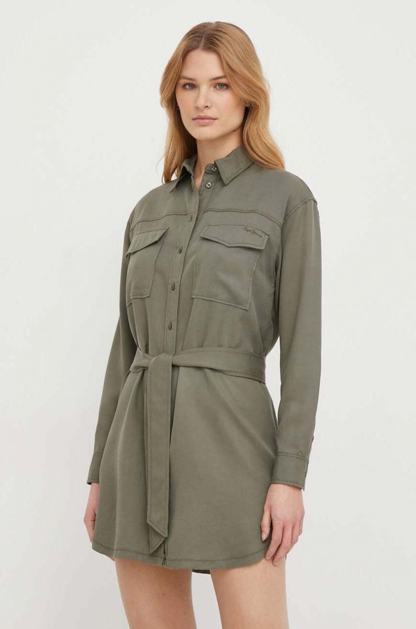 Šaty Pepe Jeans Beate zelená farba, mini, rovný strih, PL953443