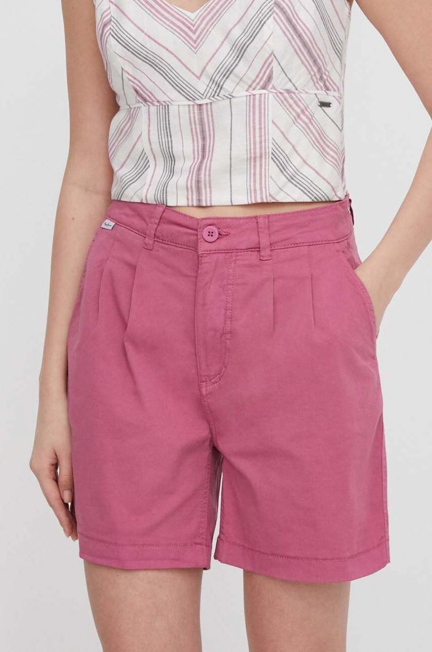 Šortky Pepe Jeans VANIA dámske, ružová farba, jednofarebné, vysoký pás, PL801094