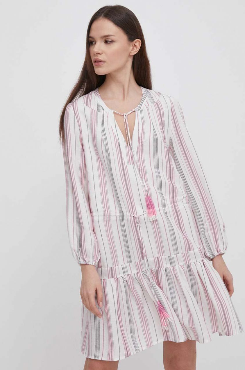 Ľanové šaty Pepe Jeans DEBBIE mini, áčkový strih, PL953497