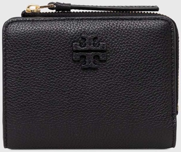 Kožená peňaženka Tory Burch McGraw Bi-Fold dámska, čierna farba, 158904.001