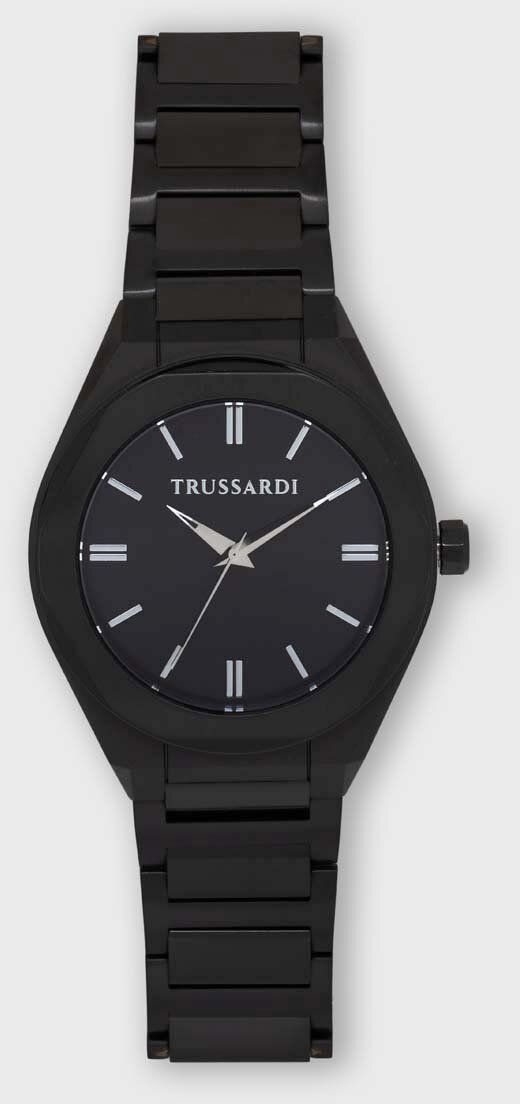 Hodinky a puzdro na karty Trussardi čierna farba, R2453156007